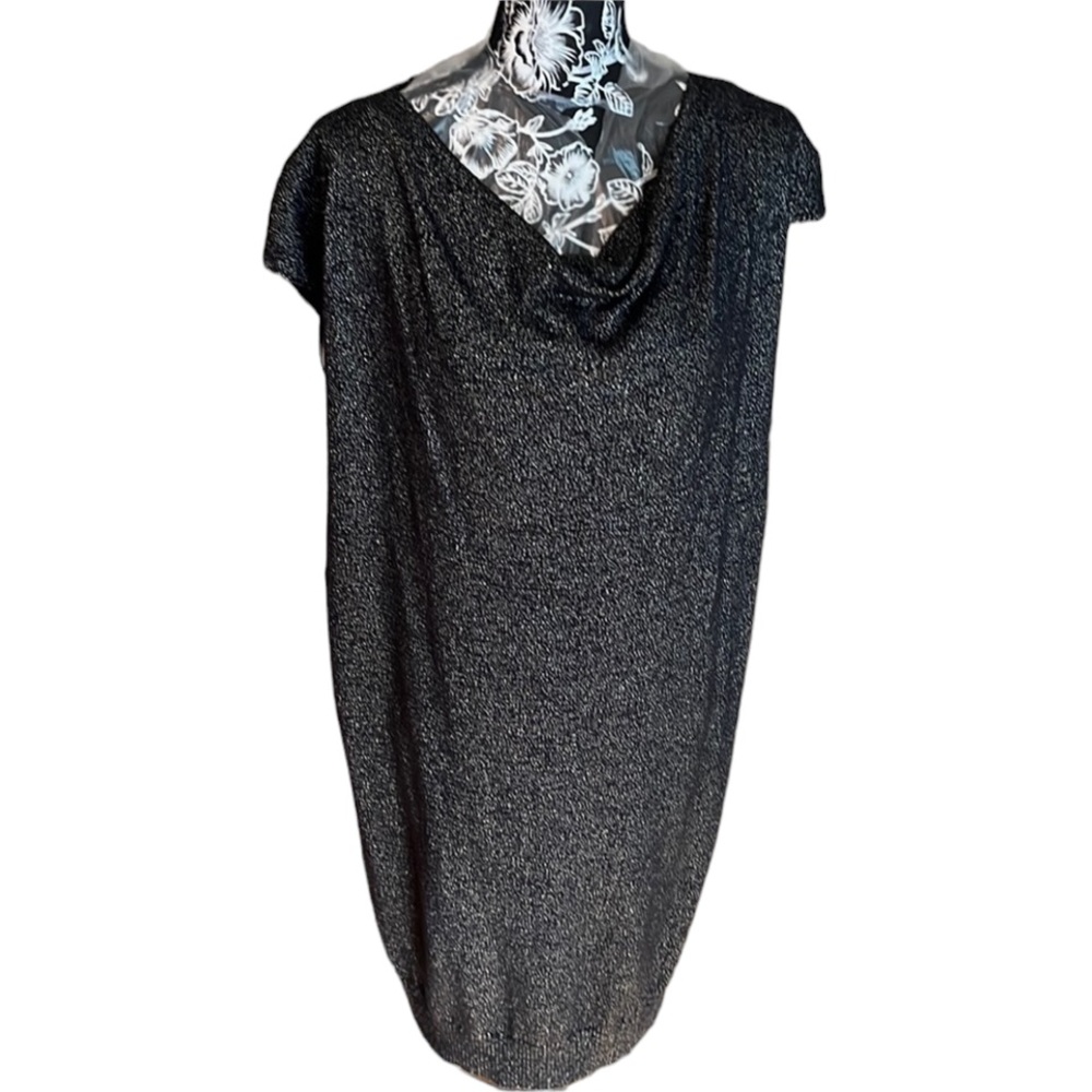 Calvin Klein size XL black gold threaded dress draped neckline
